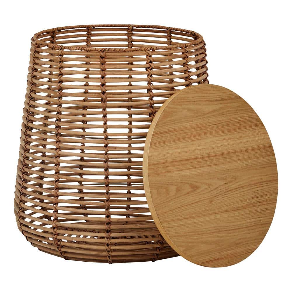 Pala 17.3 in. Natural Rattan Side Table with Removable Top for Storage - thumbnail 7