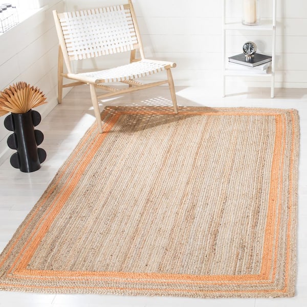 Natural Fiber Orange/Beige 8 ft. x 10 ft. Striped Border Area Rug