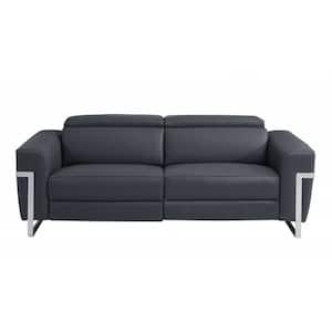 82.6 in Square Arm Leather Tuxedo Rectangle Sofa in Gray