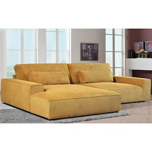 Mayview 105.52 in. W Sqaure Arm 2-piece L Shaped Polyester Mid-century Left Facing Sectional Sofa in Yellow