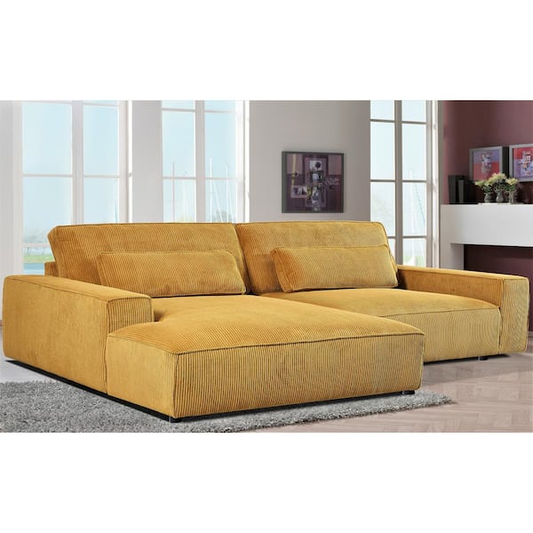 US Pride Furniture Mayview 105.52 in. W Sqaure Arm 2-piece L Shaped Polyester Mid-century Left Facing Sectional Sofa in Yellow