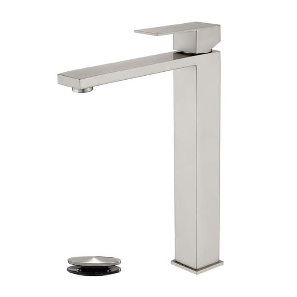 304 Stainless Steel Single Handle Single Hole Bathroom Faucet with Drain Kit Included in Nickel