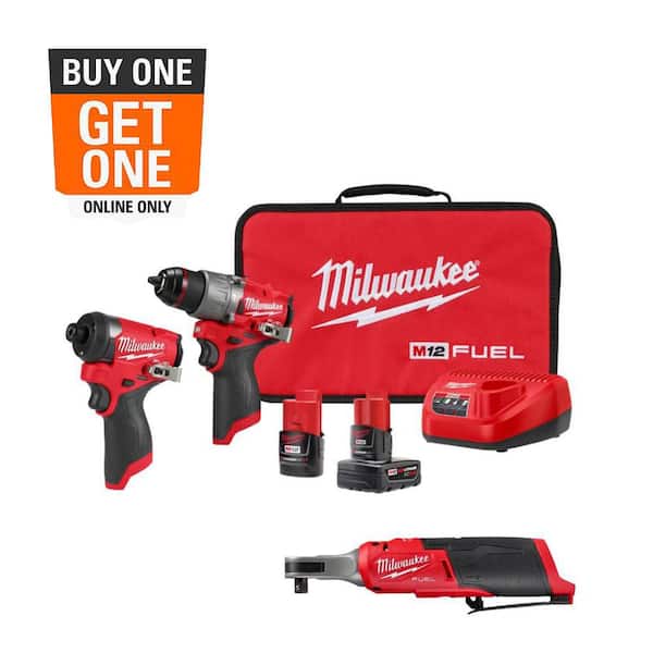 M12 FUEL 12-Volt Lithium-Ion Cordless Hammer Drill/Impact Driver/3/8 in. Ratchet Combo Kit (3-Tool)