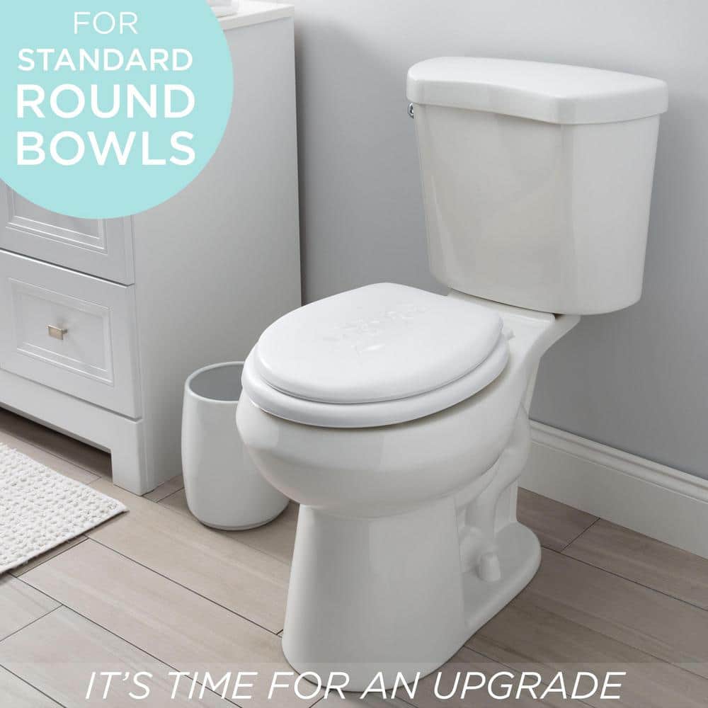 White Decorative Soft Vinyl Round Toilet Seat with Non-Slip Hinges