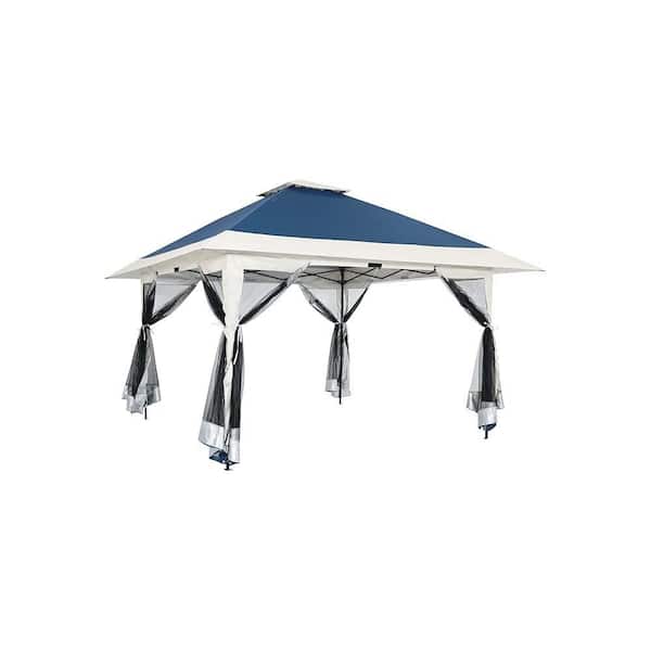 13 ft. x 13 ft. Blue Instant Pop Up Gazebo with Zippered Mesh Mosquito Netting, Wheeled Roller Carry Bag