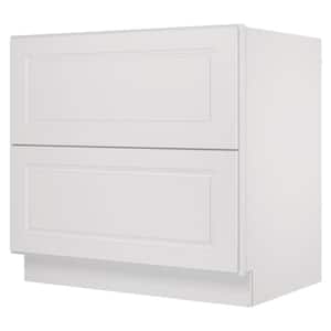 36 in. Wx24 in. Dx34.5 in. H in Raised Panel Dove Plywood Ready to Assemble Drawer Base Kitchen Cabinet with 2 Drawers