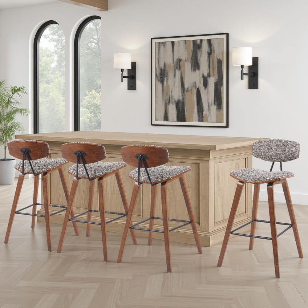Fox 38 in. H Speckled Brown / Walnut Curved Back Wood Bar Stool with Polyester Fabric Seat Set of 4 price history on PriceWatchPro