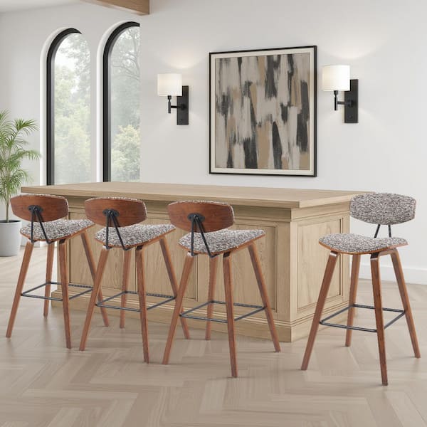 Fox 38 in. H Speckled Brown / Walnut Curved Back Wood Bar Stool with Polyester Fabric Seat Set of 4