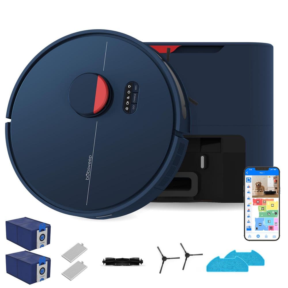 bObsweep Dustin Wi-Fi Connected Self-Emptying Robot Vacuum and Mop in Navy