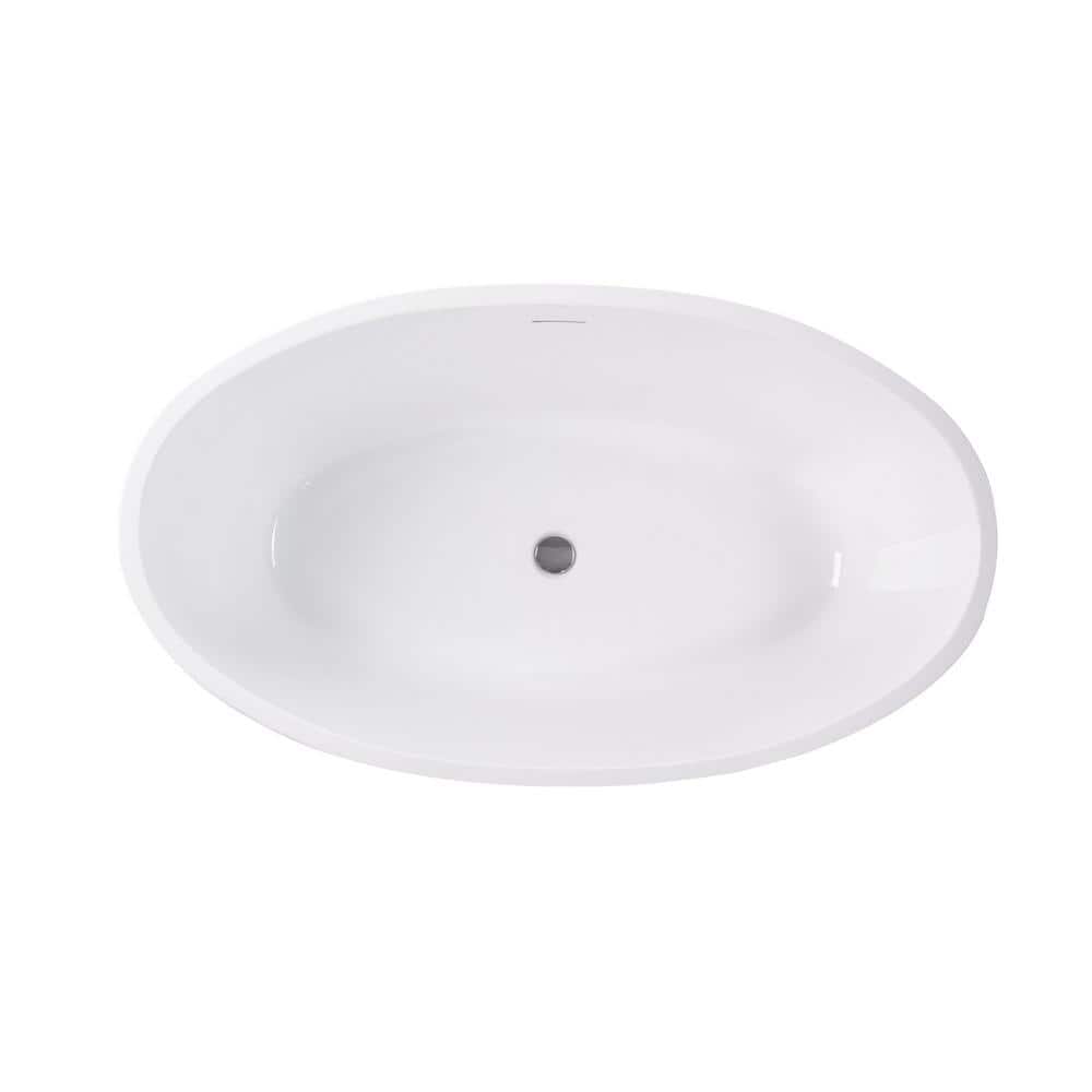 Vanity Art 59" White Acrylic Freestanding Bathtub with Overflow