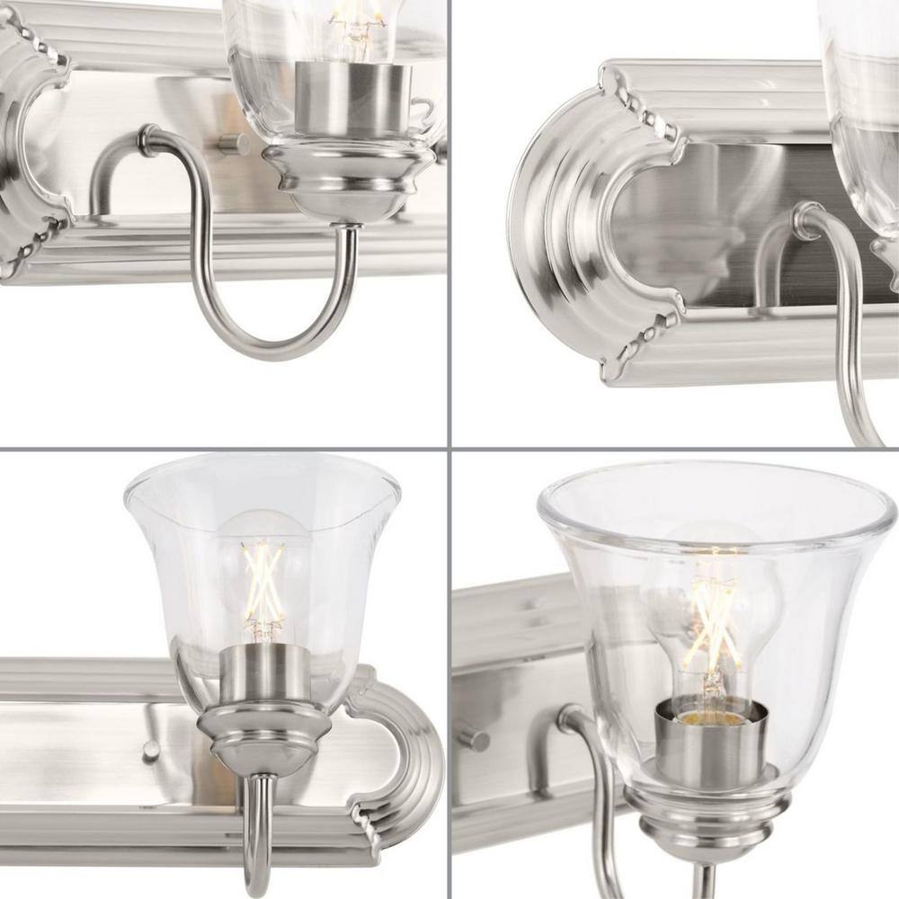 Brushed Nickel 2-Light Vanity Light with Clear Glass Shades