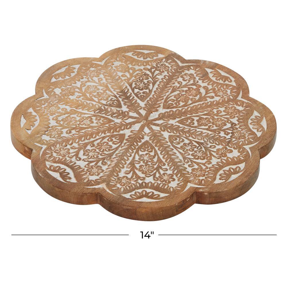 Brown Intricately Carved Wood Floral Decorative Cake Stand