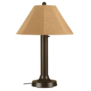Seaside 34 in. Outdoor Bronze Table Lamp with Straw Linen Shade
