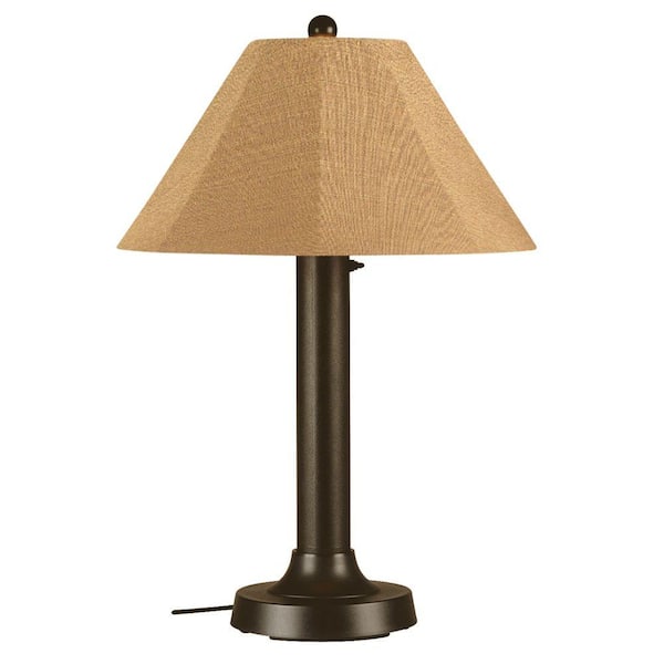 Patio Living Concepts Seaside 34 in. Outdoor Bronze Table Lamp with Straw Linen Shade