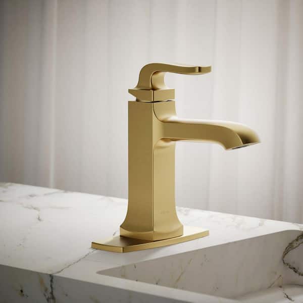 Rubicon Single Hole Single Handle Bathroom Faucet in Vibrant Brushed Modern Brass
