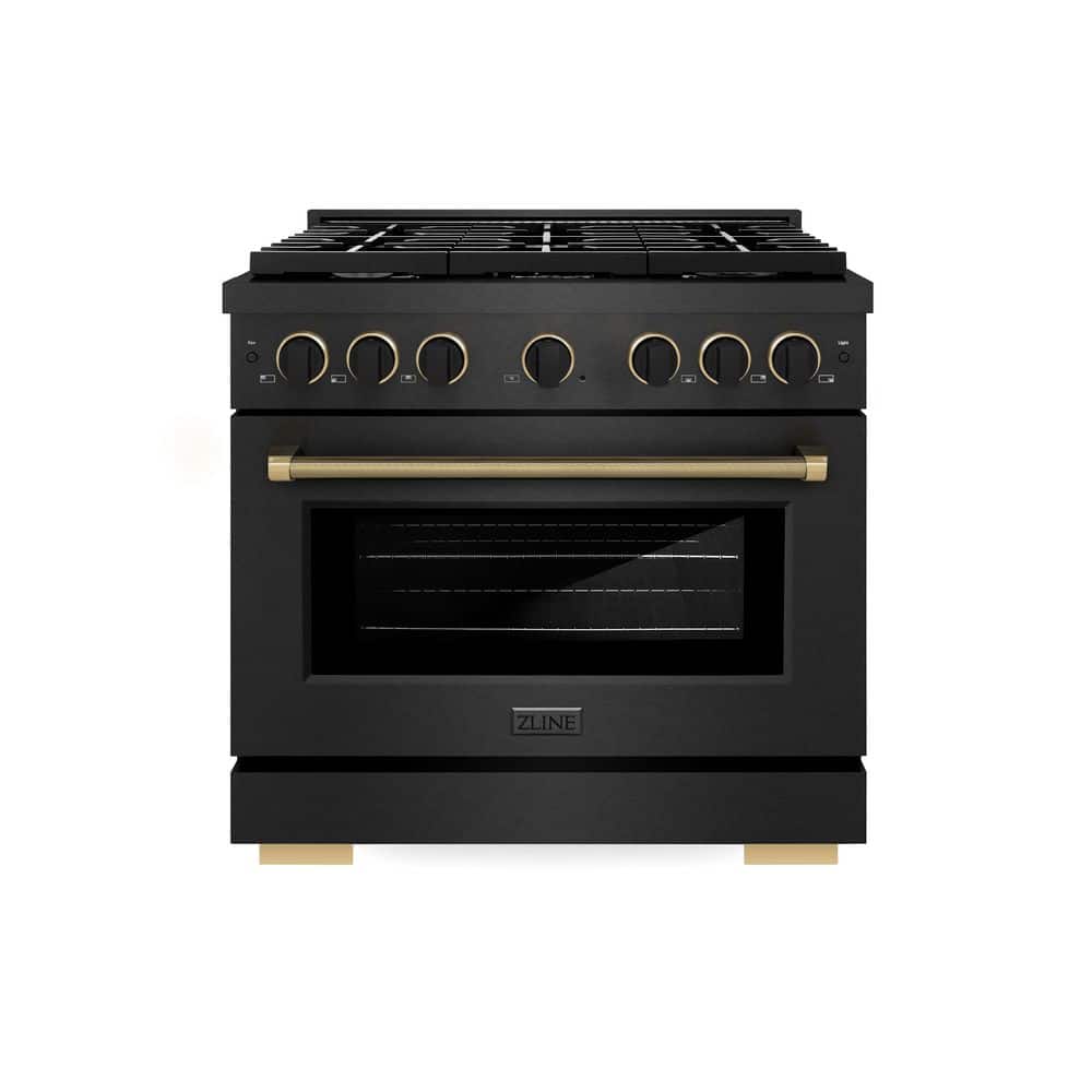 Designer 36 in. 5.2 cu. ft. Paramount Gas Range with 6 Burner Cooktop in Black Satin with Black and Champagne Accents price history on PriceWatchPro