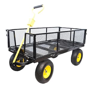 8.67 cu. ft. Yellow Black Metal Garden Cart with Pneumatic Tires