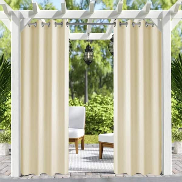 Waterproof Canvas Fabric Outdoor Cover Polyester Surface & PVC Coated Backing Ivonry, Size: 12x60 Ivonry, Beige