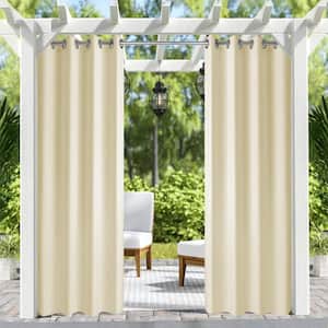 50 in W x 96 in L Outdoor Curtain UV Privacy Drape Thick Waterproof Fabric Heavy Duty Indoor Panel , Beige