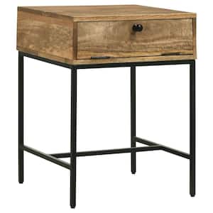 18 in. Brown and Black Rectangle Wood End Table with Metal Frame