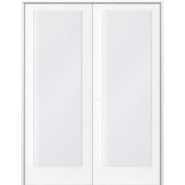 Krosswood Doors 48 in. x 80 in. Craftsman Shaker 1-Lite Satin Etch Right Handed MDF Solid Core Double Prehung French Door
