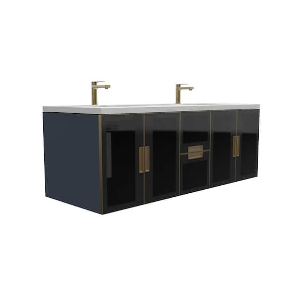 castellousa Solaria 60 in. W x 22 in. D x 22 in. H Double Floating Bath ...