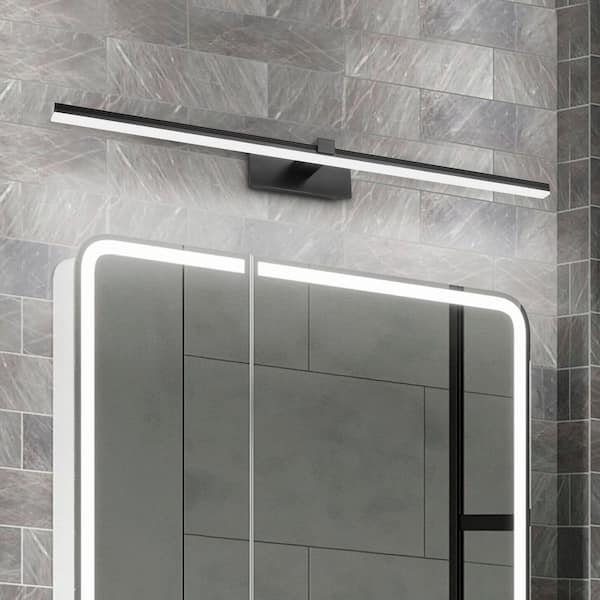 HUOKU NIMBUS 1-Light 31.7 in. W Black Integrated LED Vanity Light Bar Modern Minimalist Wall Sconce for Bathroom and Vanity