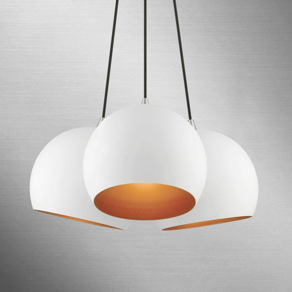Piedmont 3-Light White Globe Pendant with Gold Interior & Brushed Nickel Accents
