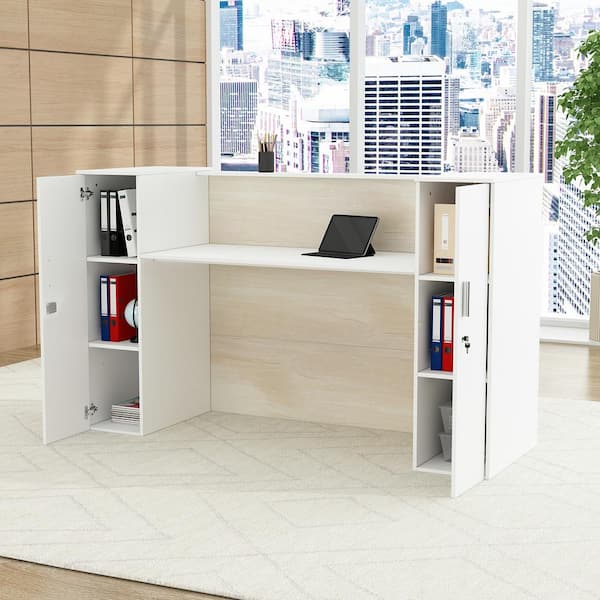 70.9 Modern Wooden Desk White Home Office Desk with Filing Cabinet