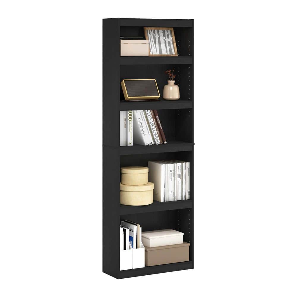 Black Adjustable 5-Tier Wood Bookcase