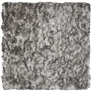 Ocean Shag Silver 4 ft. x 4 ft. Square Solid Area Rug