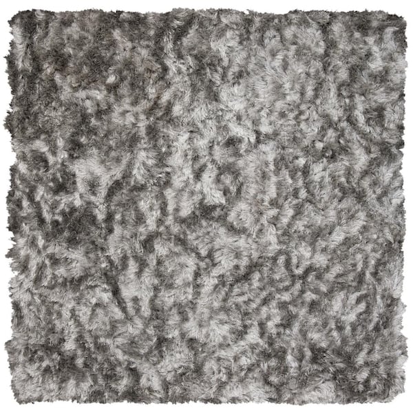 Ocean Shag Silver 6 ft. x 6 ft. Square Solid Area Rug