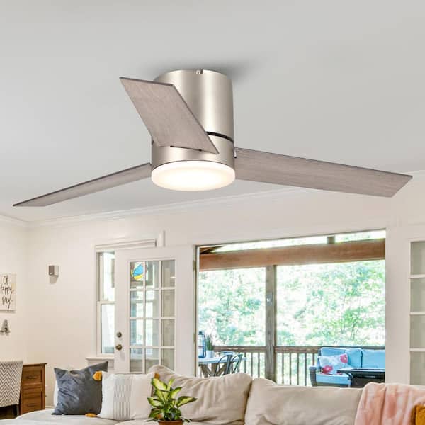 Parrot Uncle Darosa 48 in. Indoor LED Nickel 3-Blade Flush Mount Ceiling Fan with Light and Remote Control