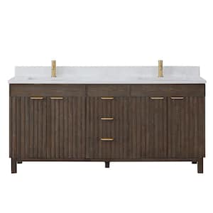 Palos 72 in. W x 22 in. D x 33.9 in. H Double Sink Bath Vanity in Spruce Antique Brown with White GRain Stone Top