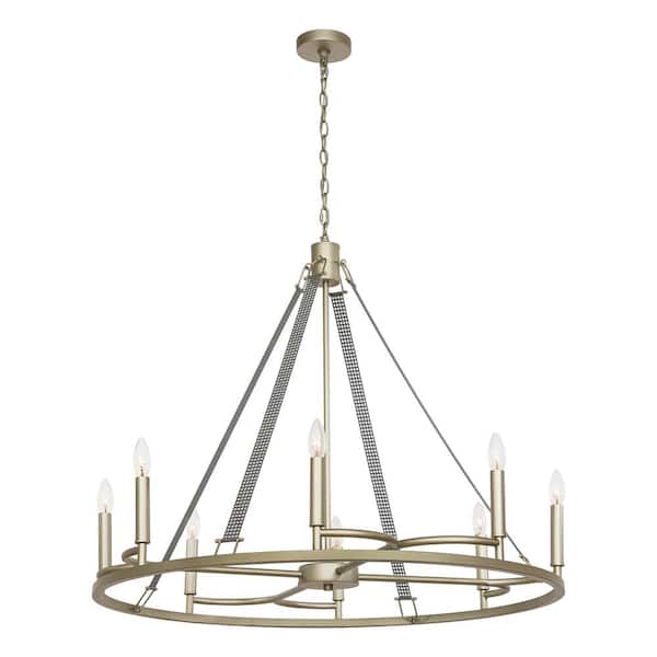 Vanity Art 8 -Light Wagon Wheel Candle Style Chandelier in Antique Silver