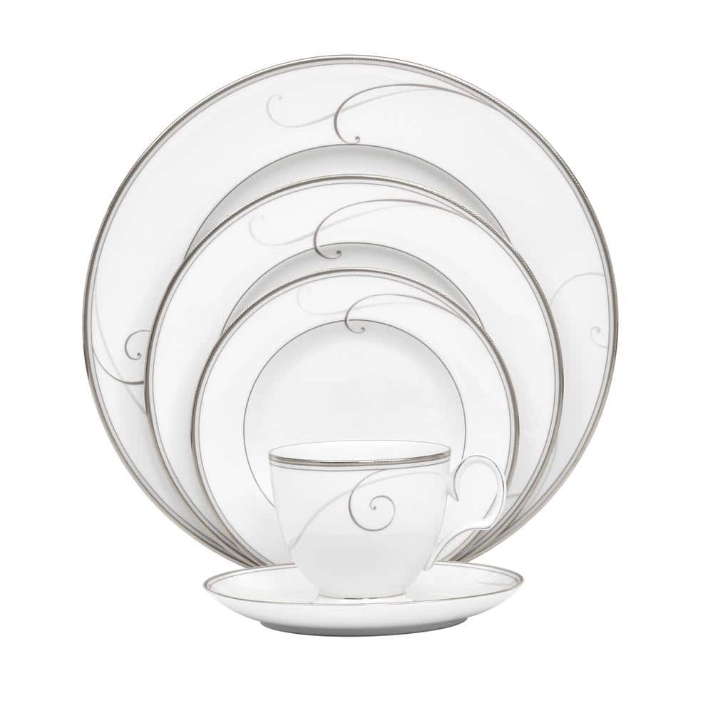 White Porcelain 5-Piece Place Setting with Platinum Edge