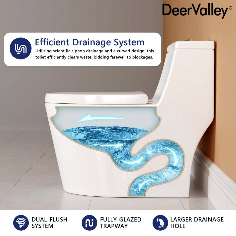 White Elongated Dual-Flush One-Piece Toilet with Silver Button