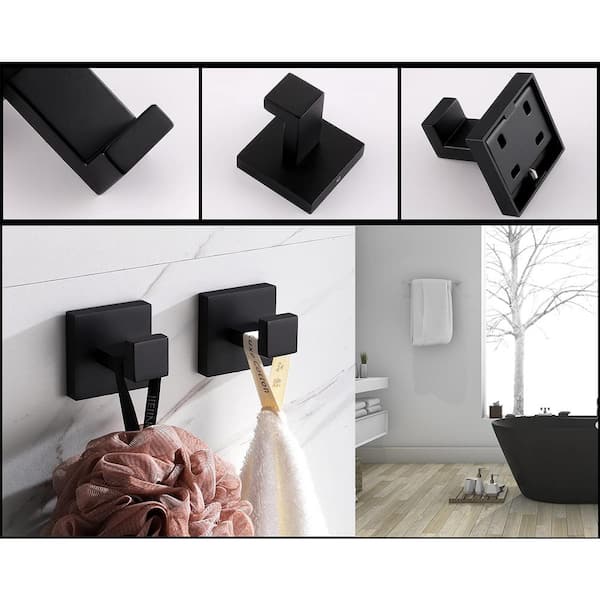 Wall Mounted 4 Piece Matte Black Bathroom Hardware Set, Nameeks BHS01