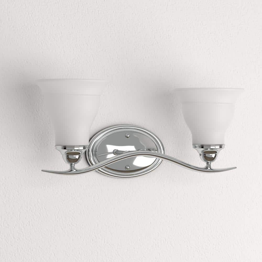 Polished Chrome 2-Light Bath Fixture with Etched Glass Shades