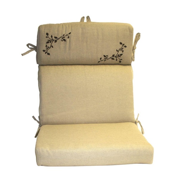 Peak Season Neutral High Back Outdoor Chair Cushion with Embroidery-DISCONTINUED
