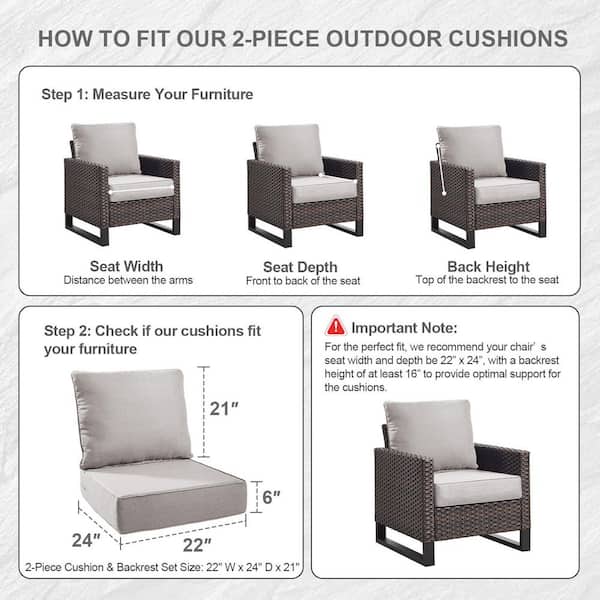 22 in. W x 24 in. D x 6 in. Thick Square 4-Piece Deep Seating Outdoor Lounge Chair Beige Cushion