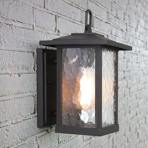 Modern Black Outdoor Wall Sconce, Farmhouse Lantern Coach Light with Waterglass Shade, 1-Light Porch Patio Deck Lighting