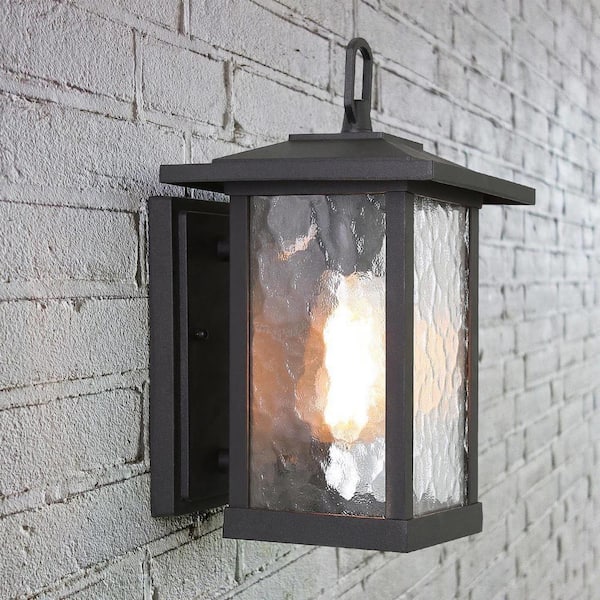LNC Modern Black Outdoor Wall Sconce, Farmhouse Lantern Coach Light with Waterglass Shade, 1-Light Porch Patio Deck Lighting