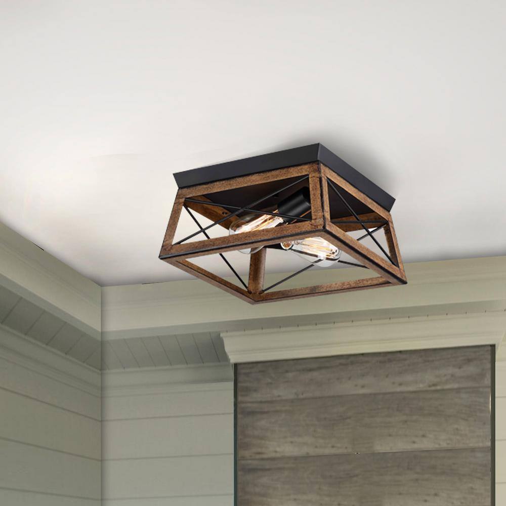 12" Bronze and Black Farmhouse Flush Mount Ceiling Light