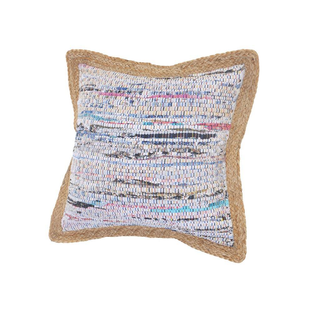 Pastel Striped Cotton and Jute Square Throw Pillow