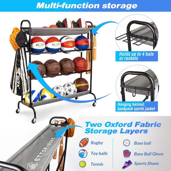 Rolling Yoga Mat Foam Roller Storage Organizer Holder with Lockable Wheels,  Commercial Freestanding Heavy Duty Display Rack Shelf, Store/Yoga Studios