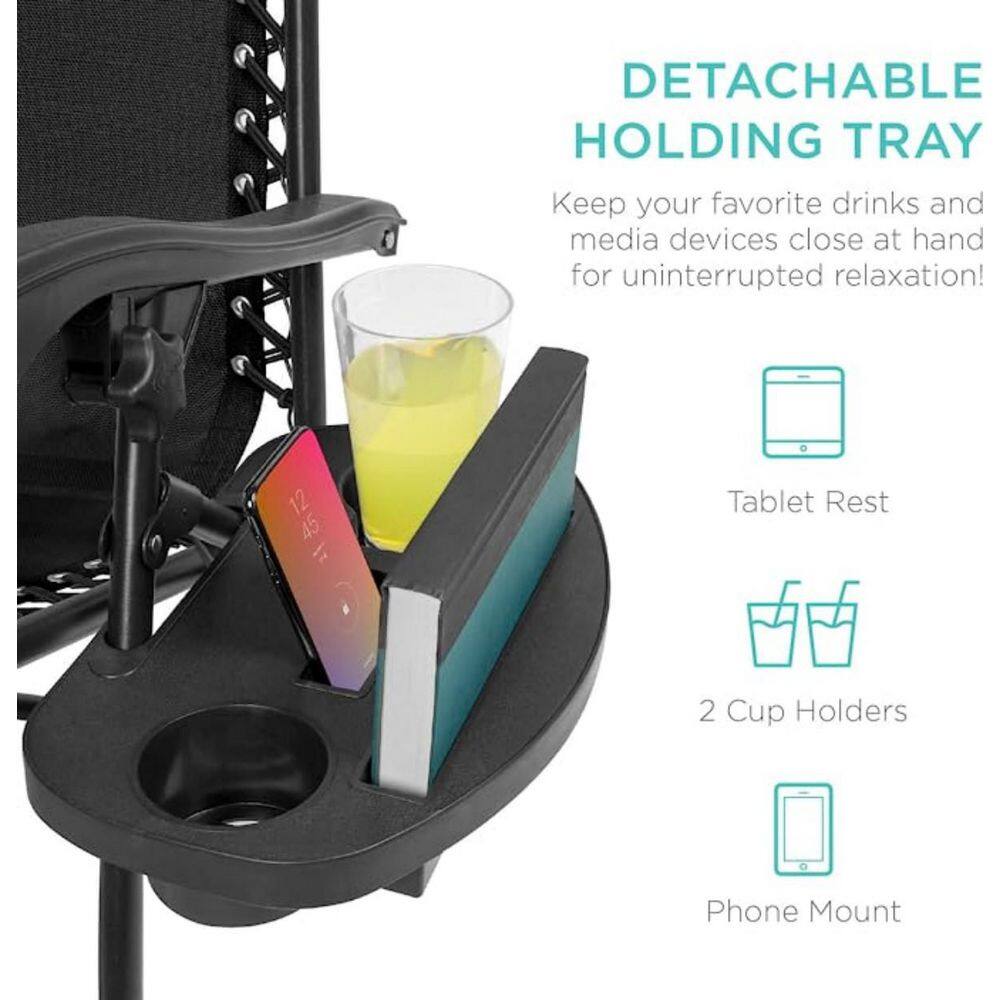 Set of 2 Black Steel Mesh Zero Gravity Recliners with Cup Holder