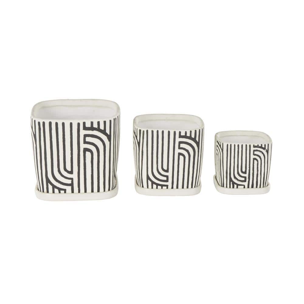 7 in. 6 in. and 5 in. Small White Ceramic Planter with Overlapping Black Arches and Attached Saucer (3-Pack) price history on PriceWatchPro
