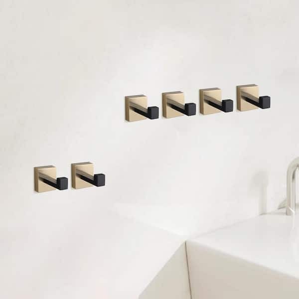 6-Pack J-Hook Wall-Mounted Stainless Steel Bathroom Robe/Towel Hook in Gold Plus Matte Black for Bathroom Kitchen