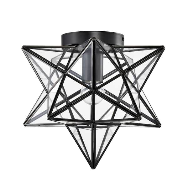 Warehouse of Tiffany Estrelya 12 in. 1-Light Indoor Matte Black Finish Flush Mount Ceiling Light with Light Kit